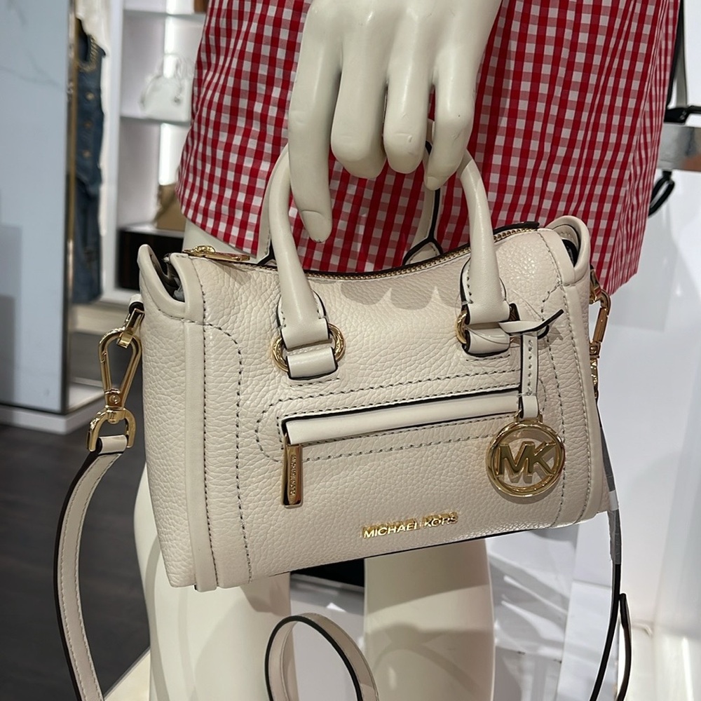 Michael Kors Carine Extra-Small Pebbled Leather Satchel Crossbody 
Light Cream - Picture 16 of 16